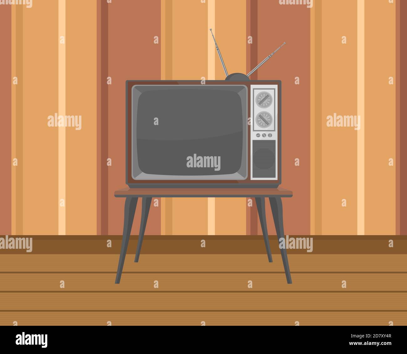 Old tv on table with flat design Stock Vector