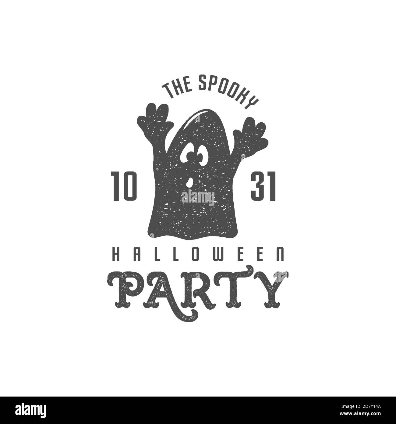Download Halloween Label Template Text Spooky Halloween Party With Cute Ghost And Retro Grunge Effect Badge For Holiday Celebration Print On T Shirt Tee Stock Photo Alamy
