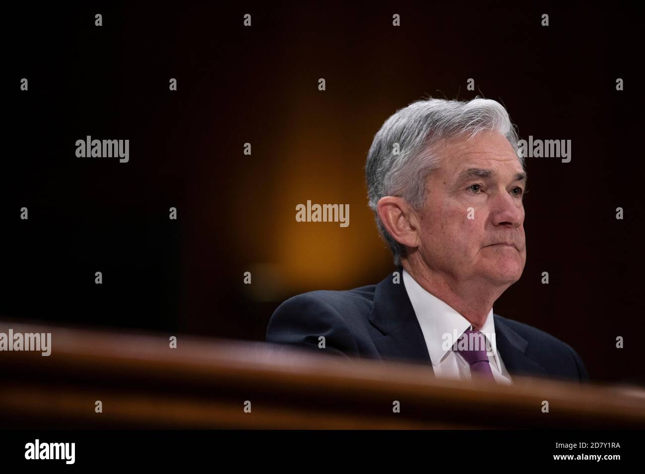 Jerome Powell, Chair of the Federal Reserve delivers the Federal Reserves' 'Semiannual Monetary Policy Report to Congress' before the Senate Banking Committee on Capitol Hill in Washington, D.C. on February 26, 2019. Credit: Alex Edelman/The Photo Access Stock Photo