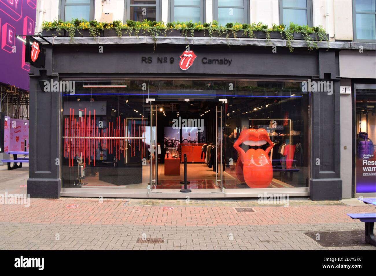 Rolling Stones shop exterior, Carnaby Street, London. The legendary band's first ever store was opened in London on 9 September 2020. Stock Photo