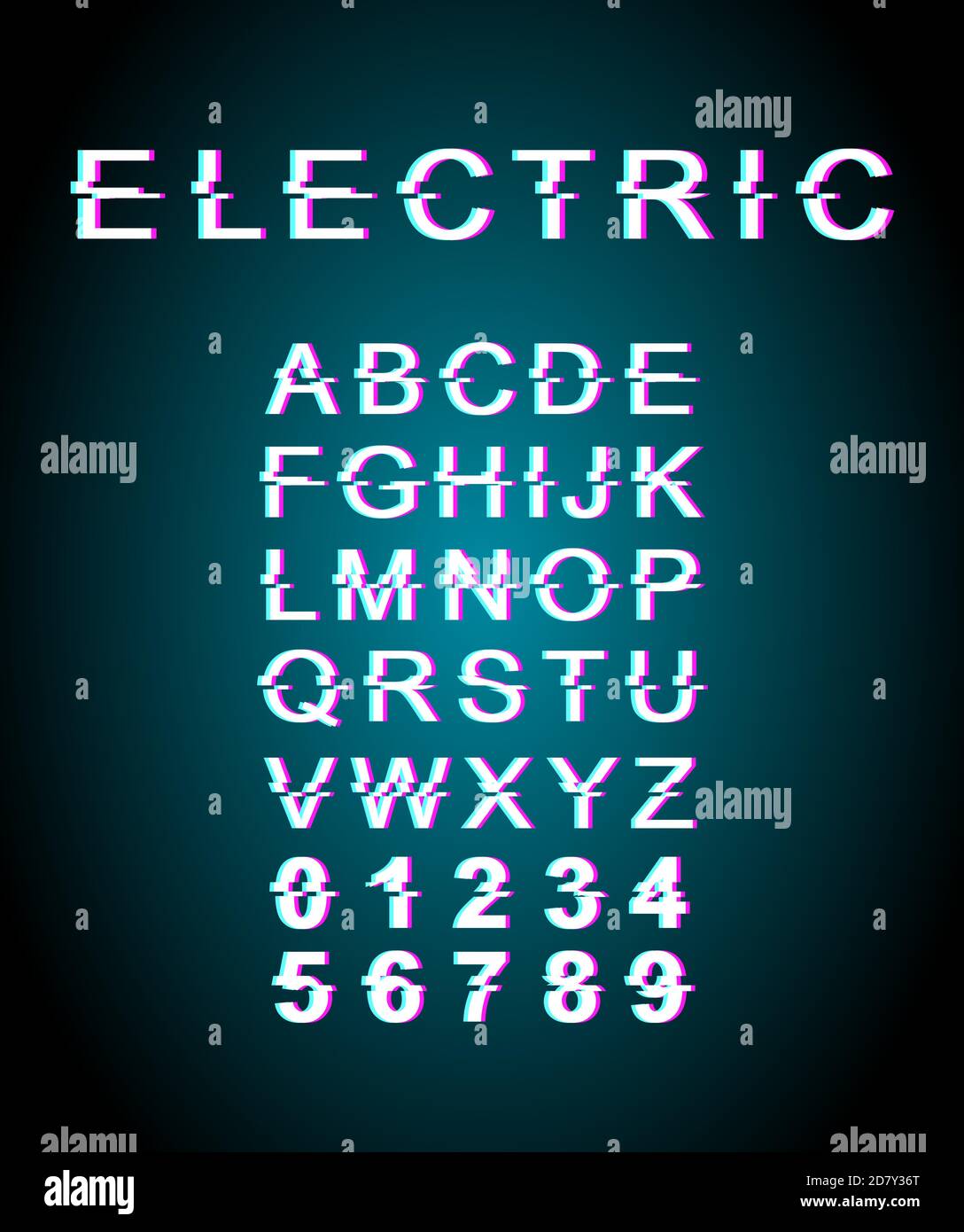 Electric glitch font template Stock Vector