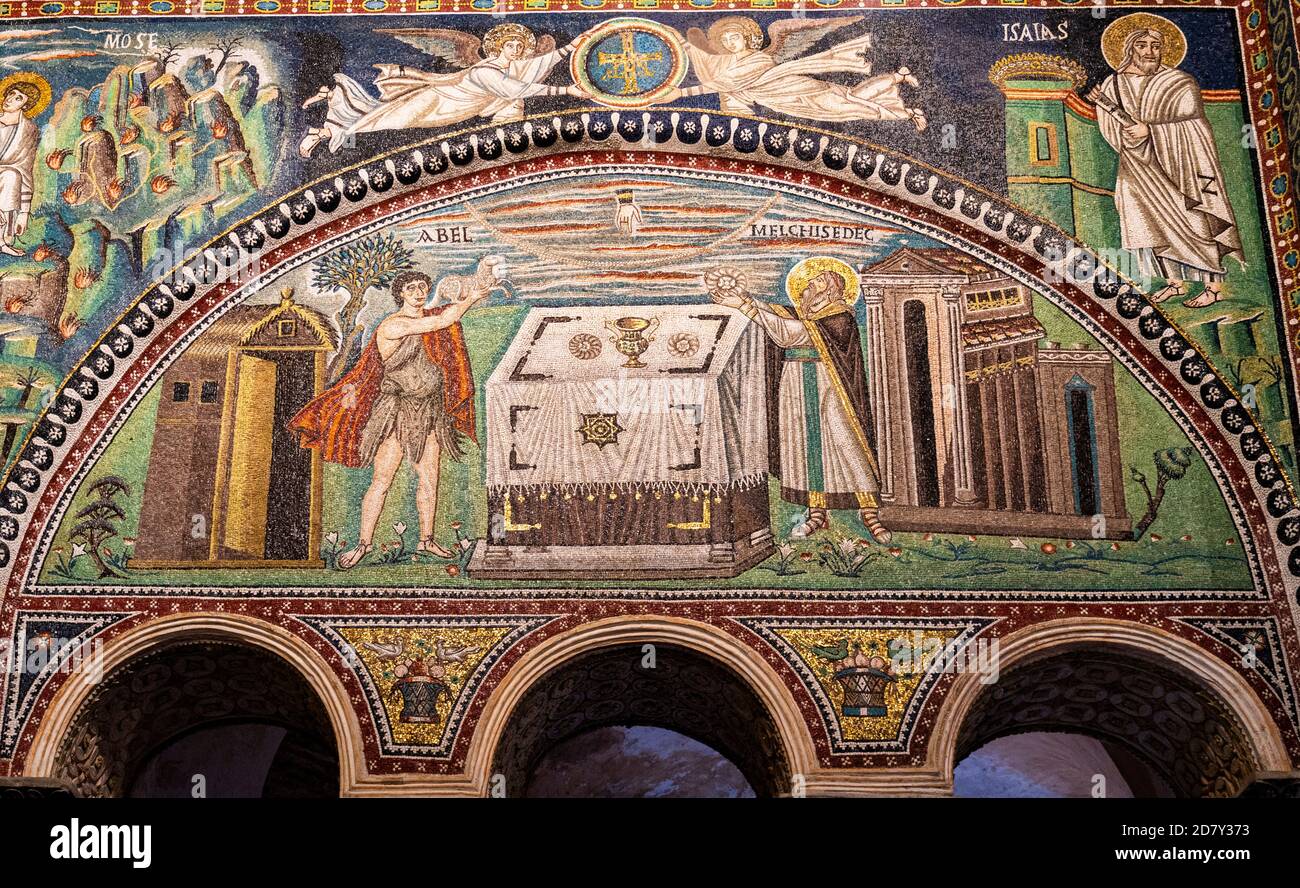 Interior of Basilica of San Vitale, which has important examples of early Christian Byzantine art and architecture. Ravenna, Emilia Romagna, Italy, Eu Stock Photo