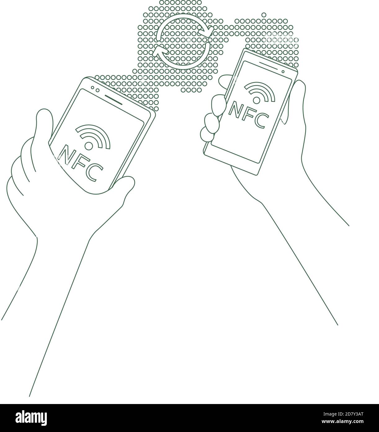 Mobile content sharing, file sending thin line concept vector illustration Stock Vector