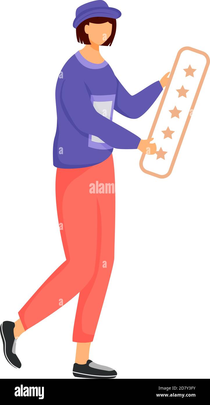 Female customer with rating table flat color vector faceless character Stock Vector