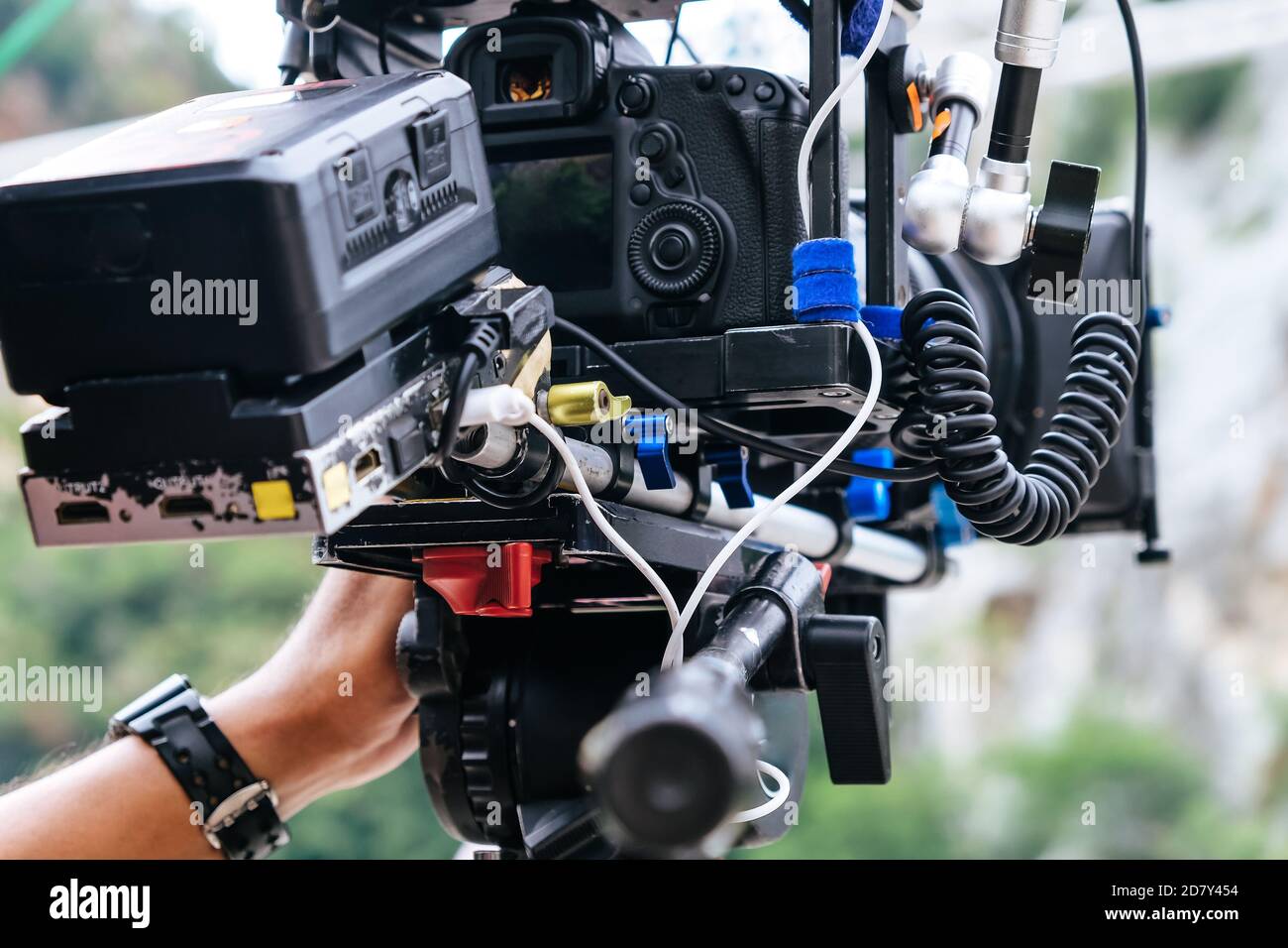 Behind the scene. cameraman shooting film scene with camera Stock Photo ...