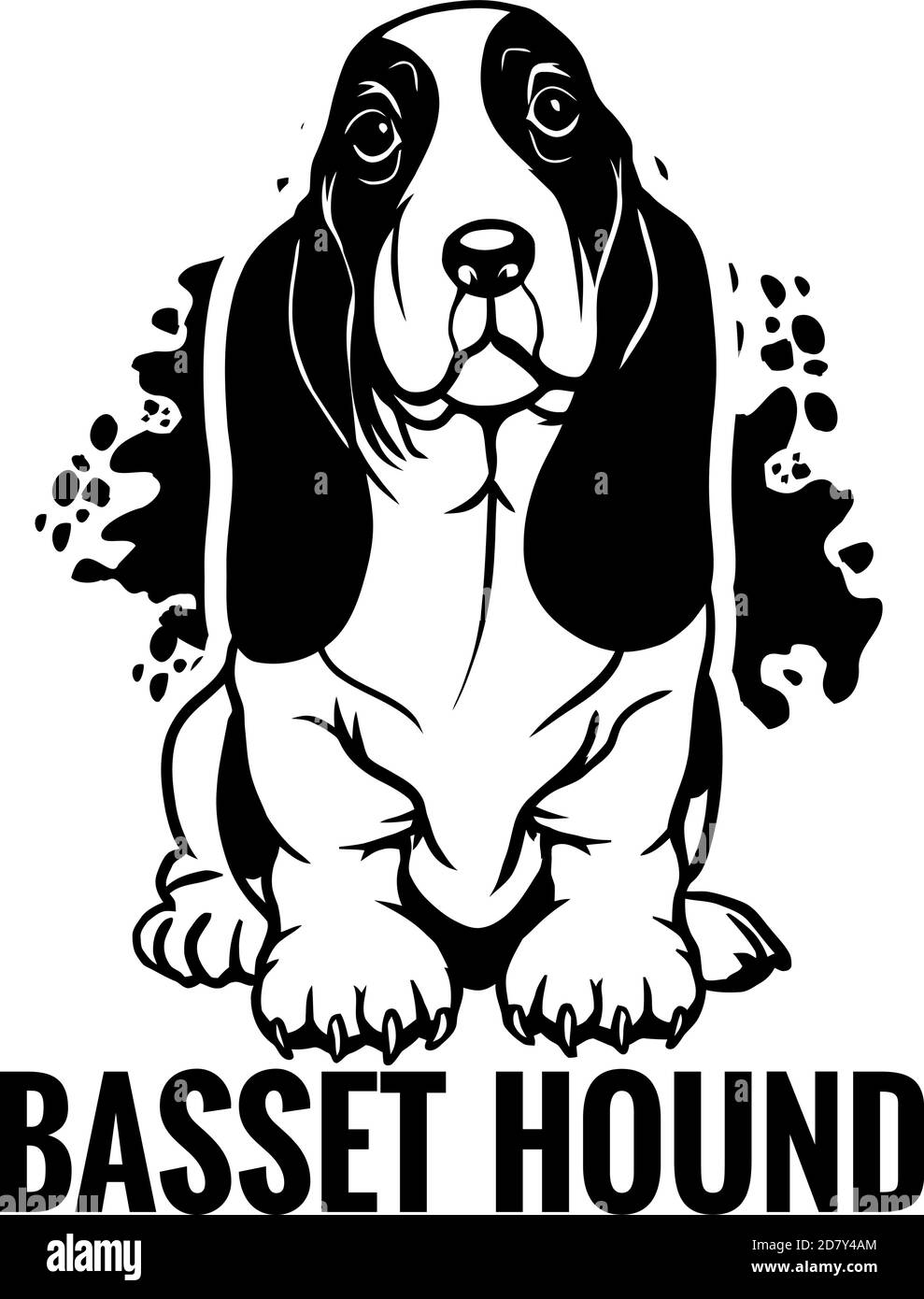 Basset Hound - Dog Happy Face Paw Puppy Pup Pet Clip Art K-9 Cop Police Logo SVG PNG Clipart Vector Cricut Cut Cutting Stock Vector