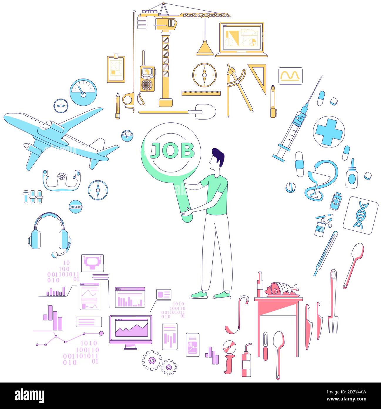 Occupational guidance service thin line concept vector illustration Stock Vector