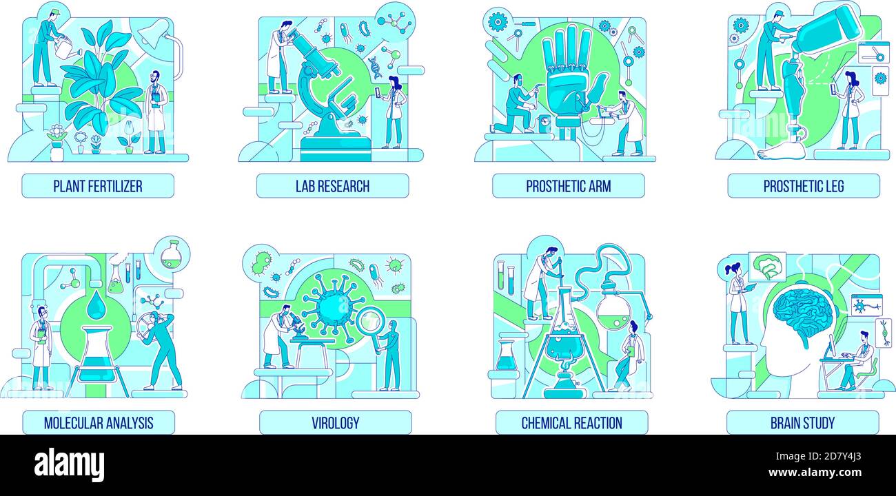 Laboratory experiments thin line concept vector illustrations set Stock Vector