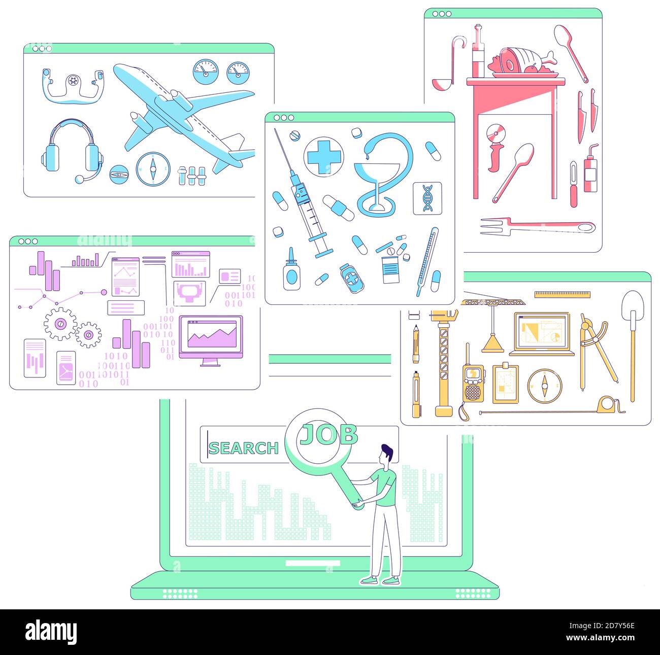 Job search thin line concept vector illustration Stock Vector