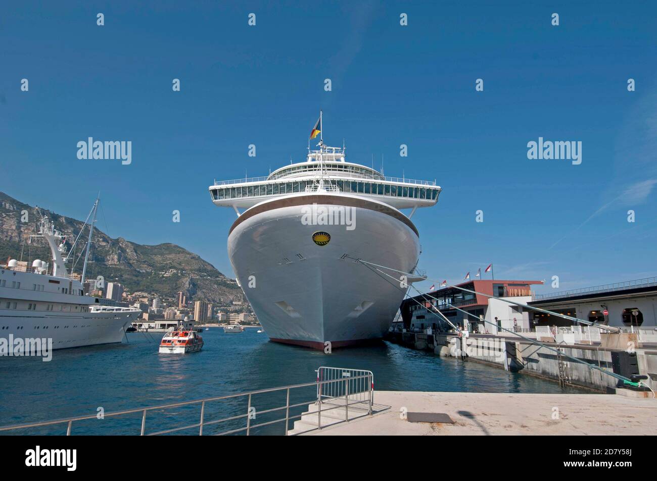 P&O cruise ship Azura moored to her berth at Monaco Harbour. Stock Photo