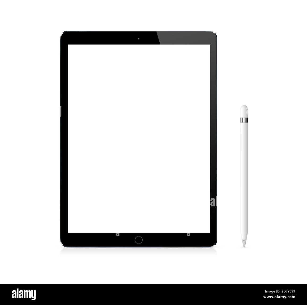 The black portable tablet device with stylus pen Stock Photo