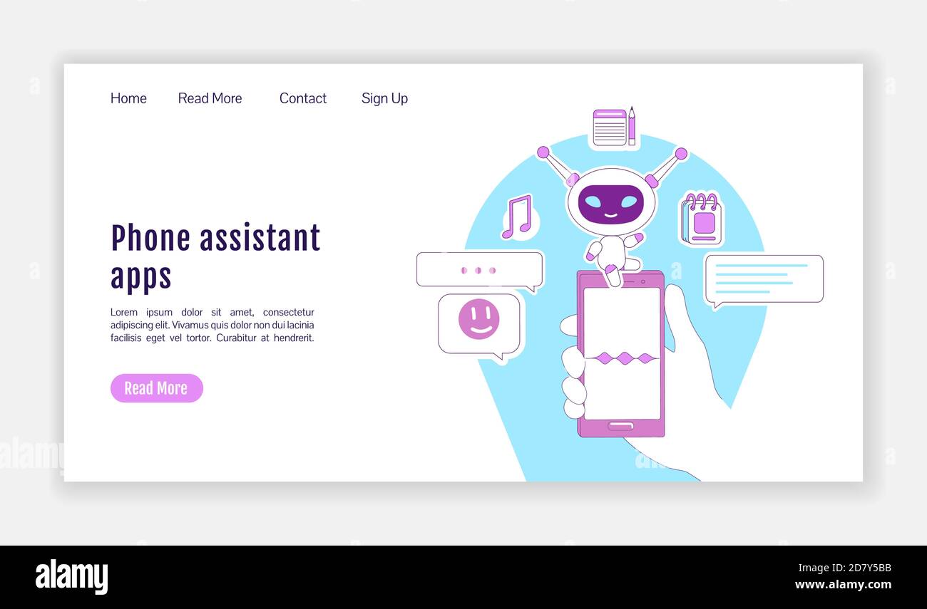 Phone assistant apps landing page flat silhouette vector template Stock Vector