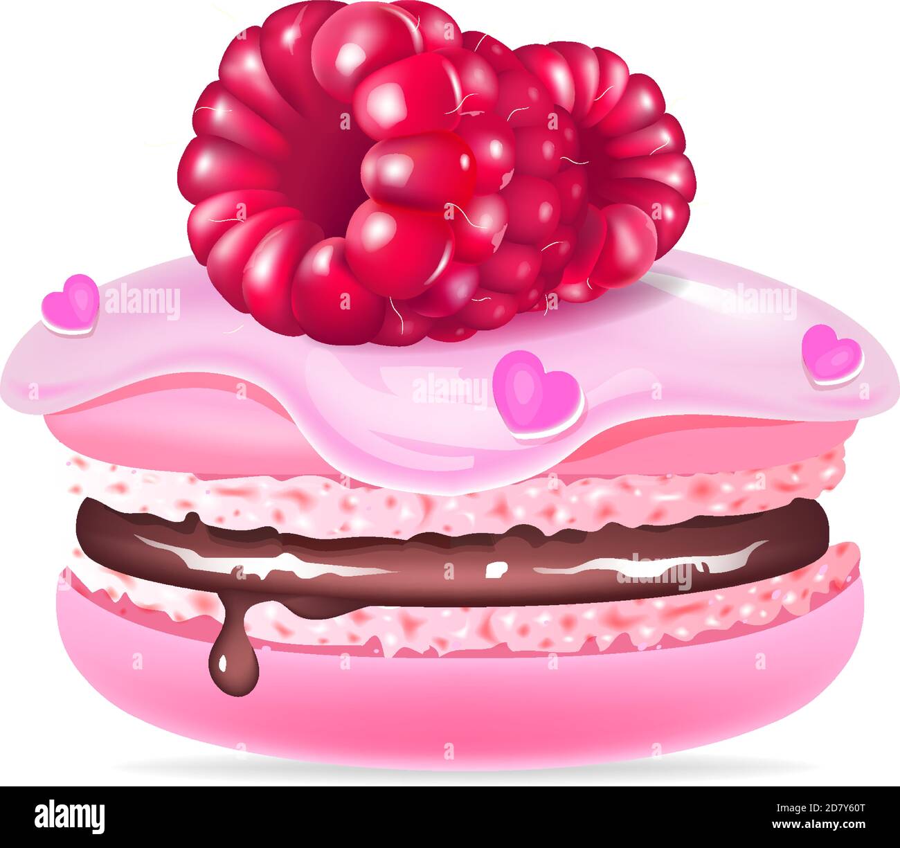 Macaroon, creamy dessert with raspberries realistic vector illustration ...