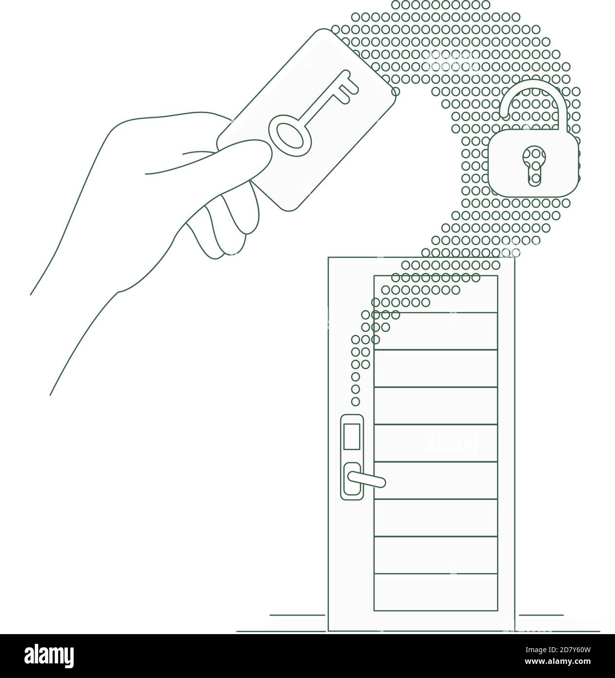 Plastic keycard work thin line concept vector illustration Stock Vector