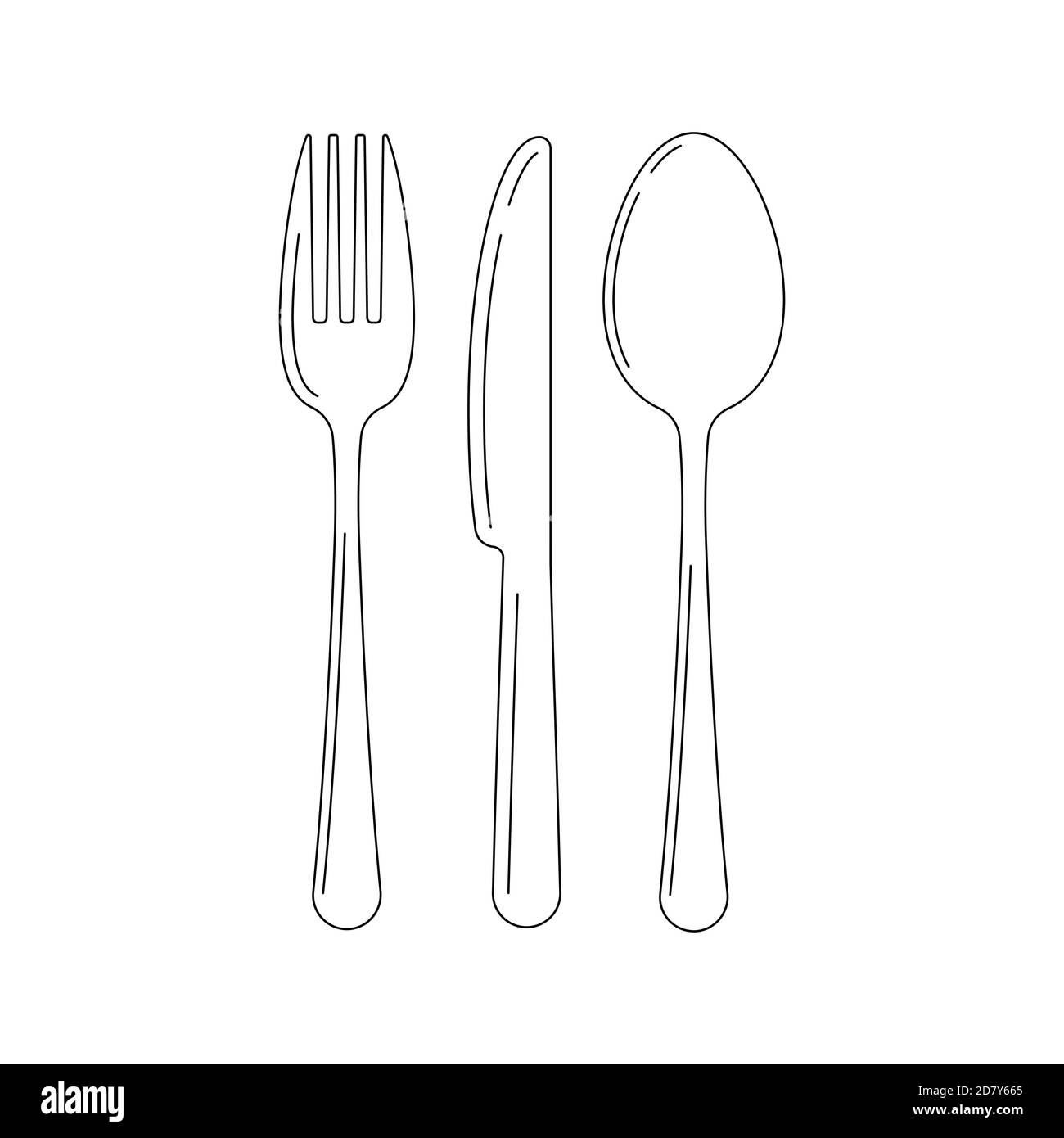 Cutlery line art icon set isolated on white background Stock Vector