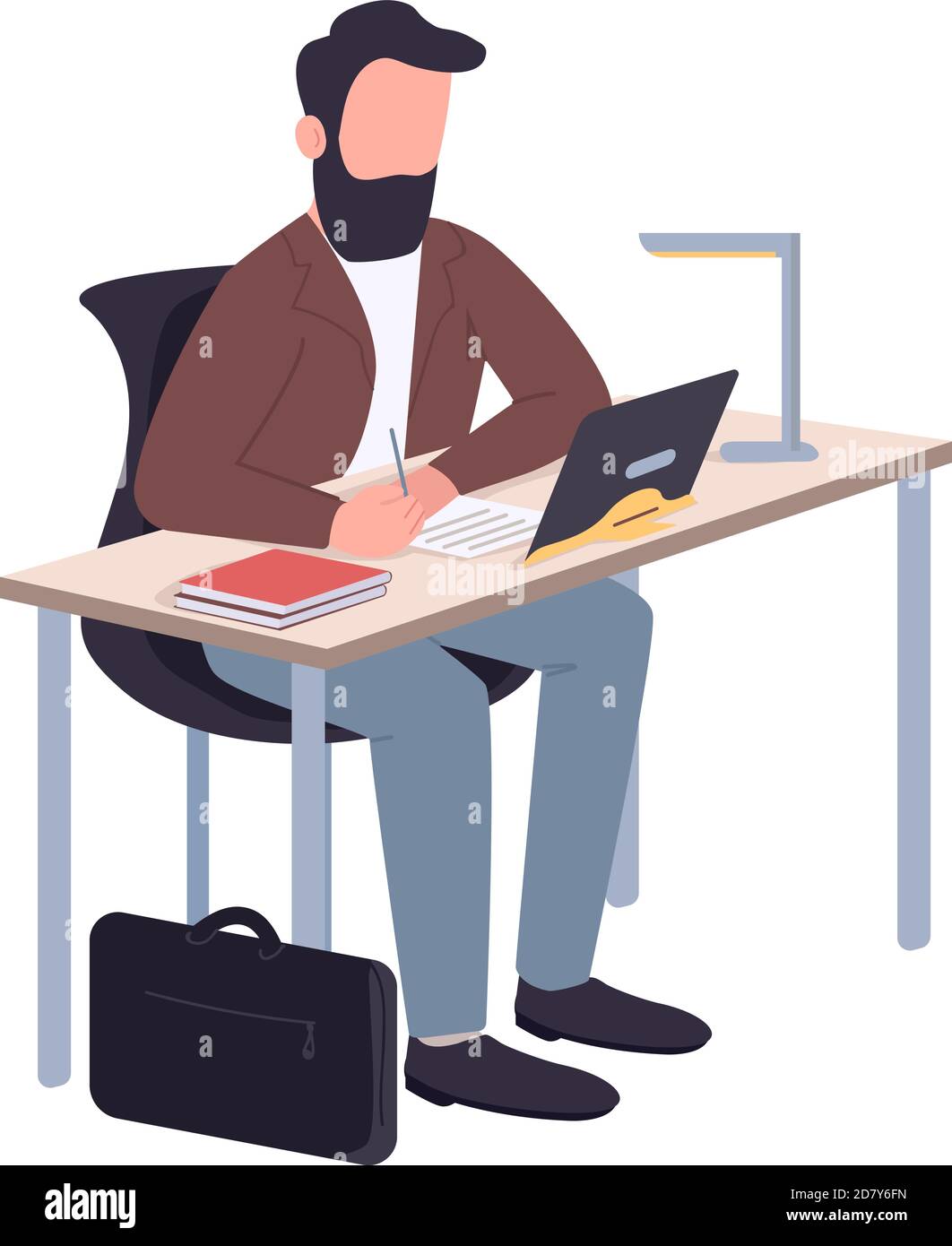 Man working at home flat color vector faceless character Stock Vector