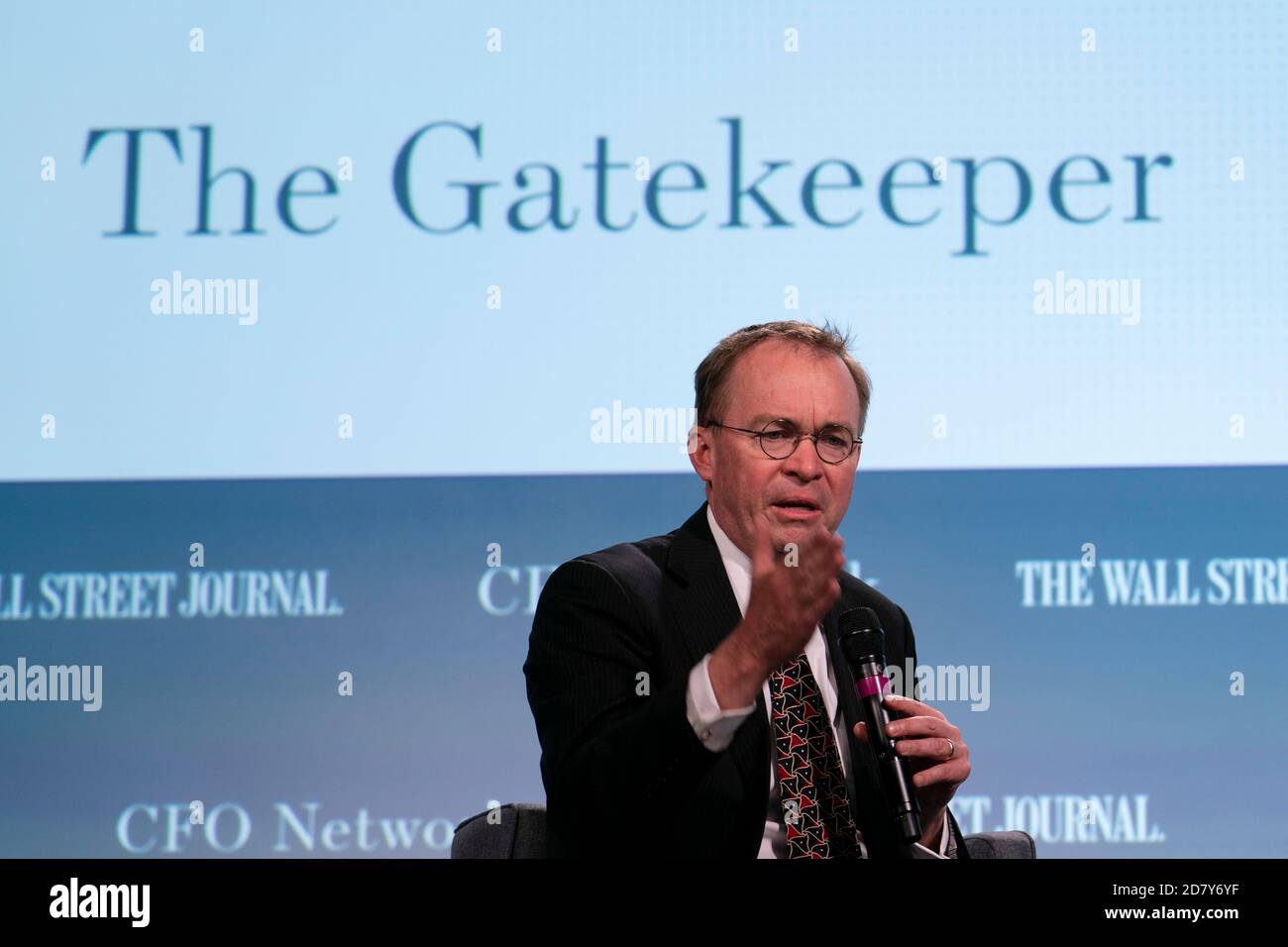 Mick Mulvaney, acting White House chief of staff, speaks during the Wall Street Journal CFO Network conference in Washington, D.C., U.S., on Tuesday, June 11, 2019. Panelists will discuss how rules governing financial reporting and corporate behavior will change and explore the mergers and acquisition landscape and corporate activism. Credit: Alex Edelman/The Photo Access Stock Photo