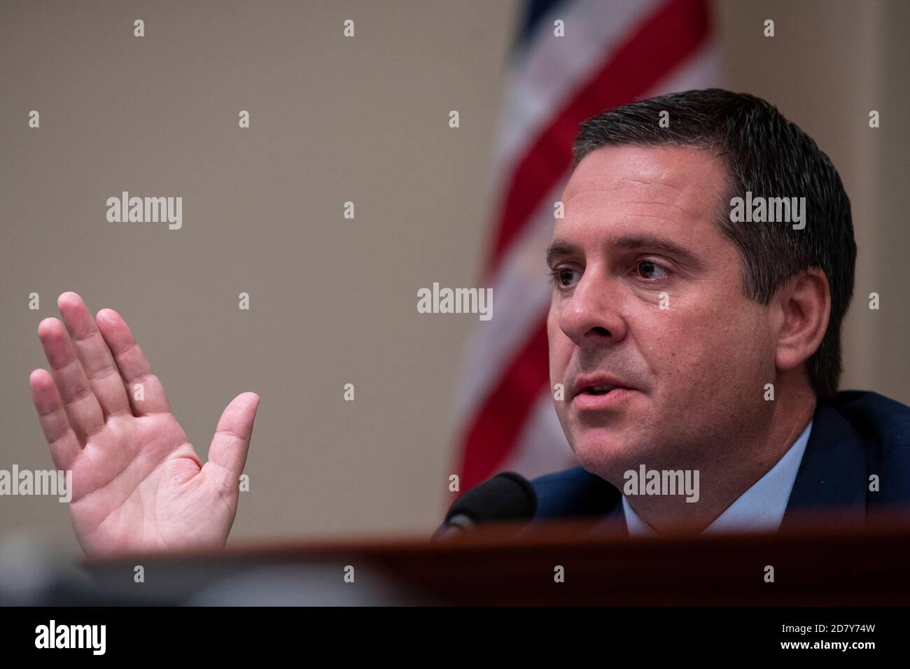 Rep. Devin Nunes, R-C.A., asks a witness a question during a House (select) Intelligence Committee Hearing on Mueller report implications  on Capitol Hill in Washington, D.C. on June 12, 2019. Credit: Alex Edelman/The Photo Access Stock Photo