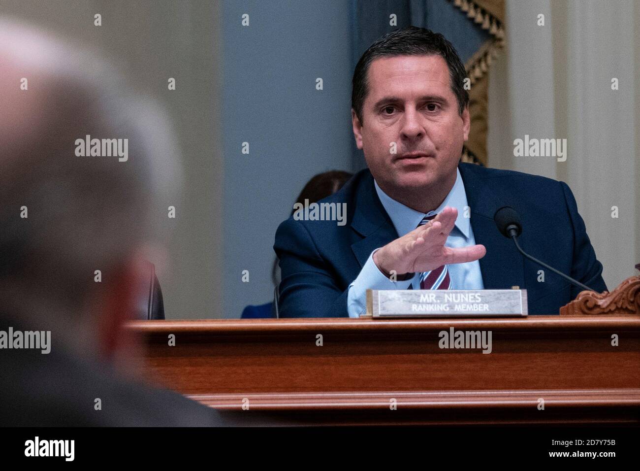 Rep. Devin Nunes, R-C.A., asks a witness a question during a House (select) Intelligence Committee Hearing on Mueller report implications  on Capitol Hill in Washington, D.C. on June 12, 2019. Credit: Alex Edelman/The Photo Access Stock Photo