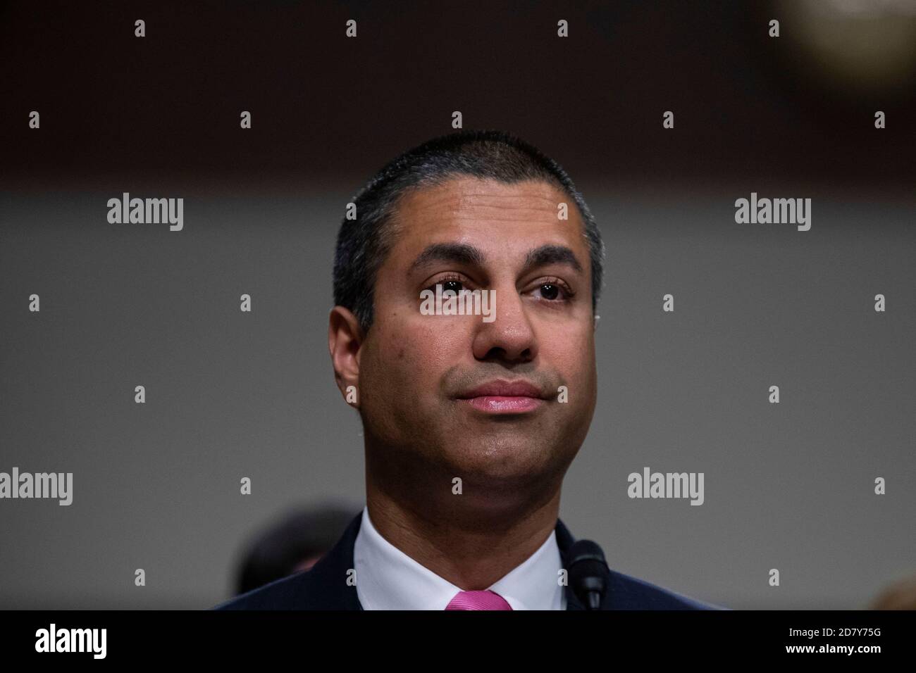 Ajit Pai, FCC Chairman, testifies before the Senate Senate Commerce, Science And Transportation Committee during an FCC oversight hearing on Capitol Hill in Washington, D.C. on June 12, 2019. Pai answered questions from lawmakers on a wide range of communications topics. Credit: Alex Edelman/The Photo Access Stock Photo