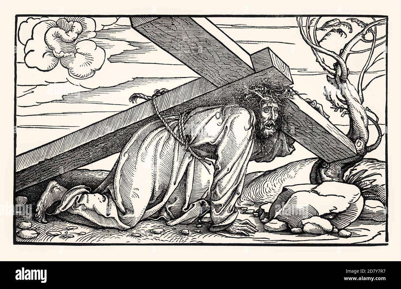 Christ and the Cross, woodcut by Hans Holbein the Younger, 16th century Stock Photo