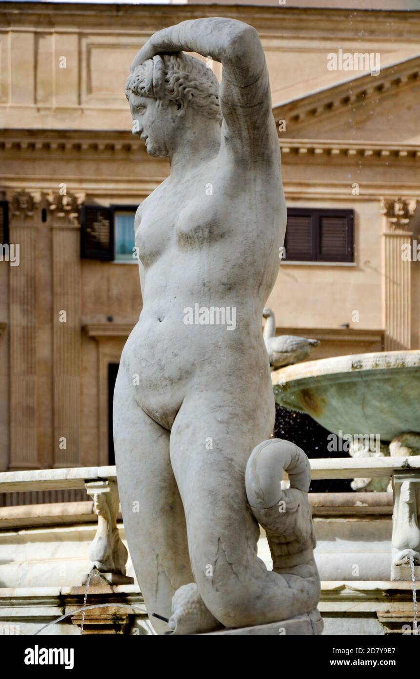 Praetoria Fountain in Palermo, Sicily Stock Photo