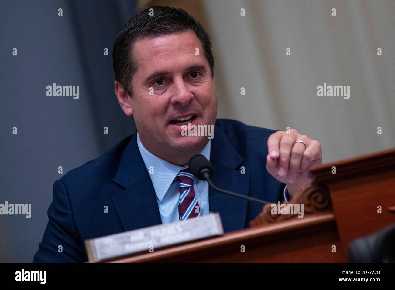Rep. Devin Nunes, R-C.A., asks a witness a question during a House (select) Intelligence Committee Hearing on Mueller report implications  on Capitol Hill in Washington, D.C. on June 12, 2019. Credit: Alex Edelman/The Photo Access Stock Photo