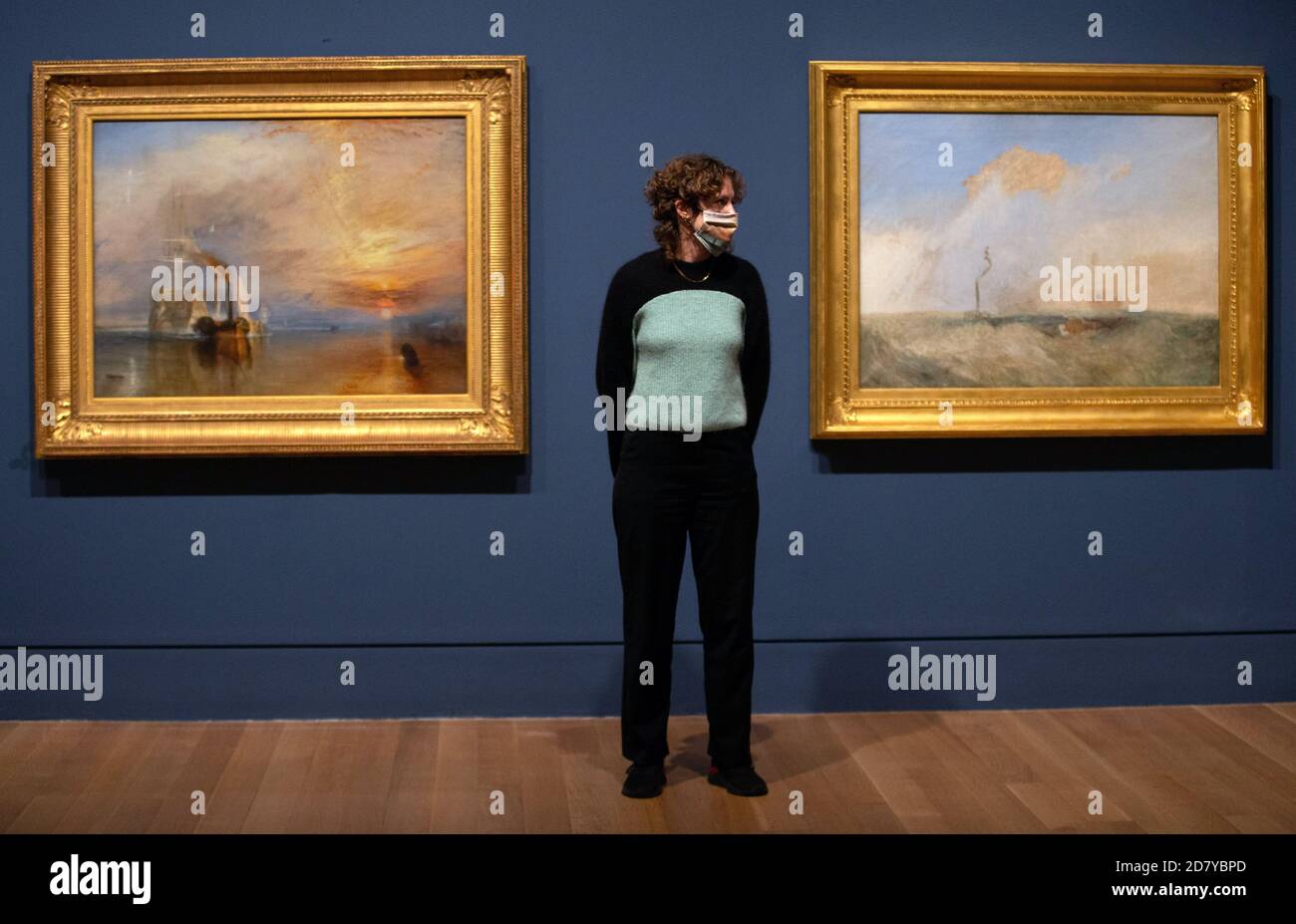 London, UK. 26th Oct, 2020. 'The Fighting Temeraire', 1839(left) is re-united with its preparatory sketch for the first time. Landmark exhibition of J.M.W.Turner(1775-1851) with key paintings loaned from The National Gallery opening on October 28th. Credit: Mark Thomas/Alamy Live News Stock Photo