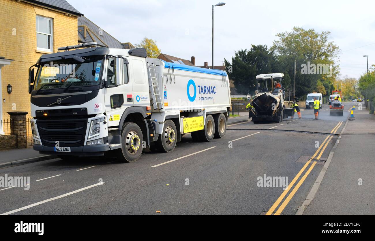 A road in Biggleswade being repaired, England Stock Photo