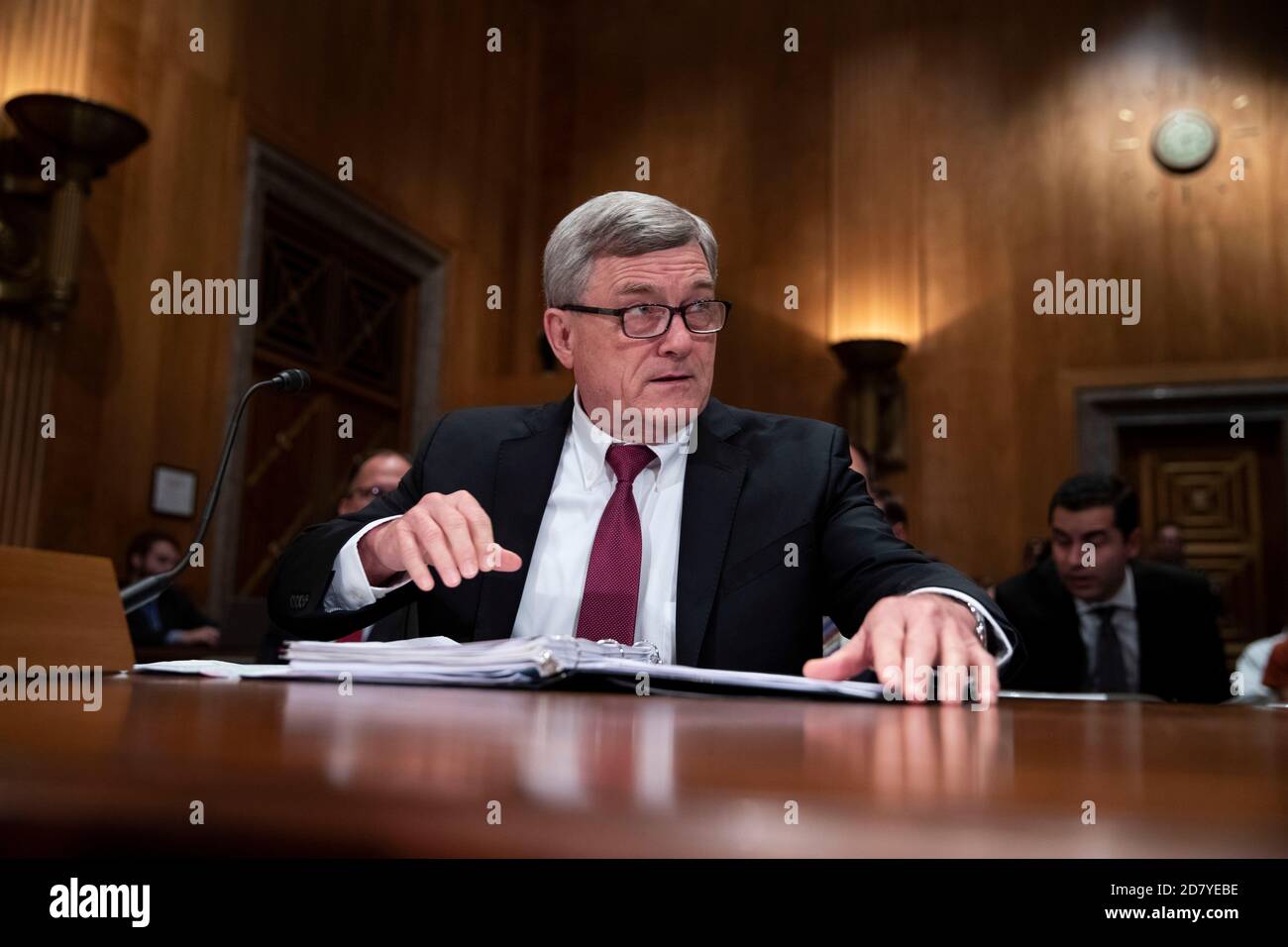 Steven Dillingham, Director, U.S. Census Bureau, prepares to testify during a hearing on the 2020 census before the Senate Homeland Security & Governmental Affairs Committee on Capitol Hill on Tuesday, July 16, 2019 in Washington, D.C. Dillingham briefed lawmakers on the upcoming 2020 census and the Census Bureaus efforts to address President Trump's efforts to add a 'citizenship' question to the 2020 survey. Credit: Alex Edelman/The Photo Access Stock Photo