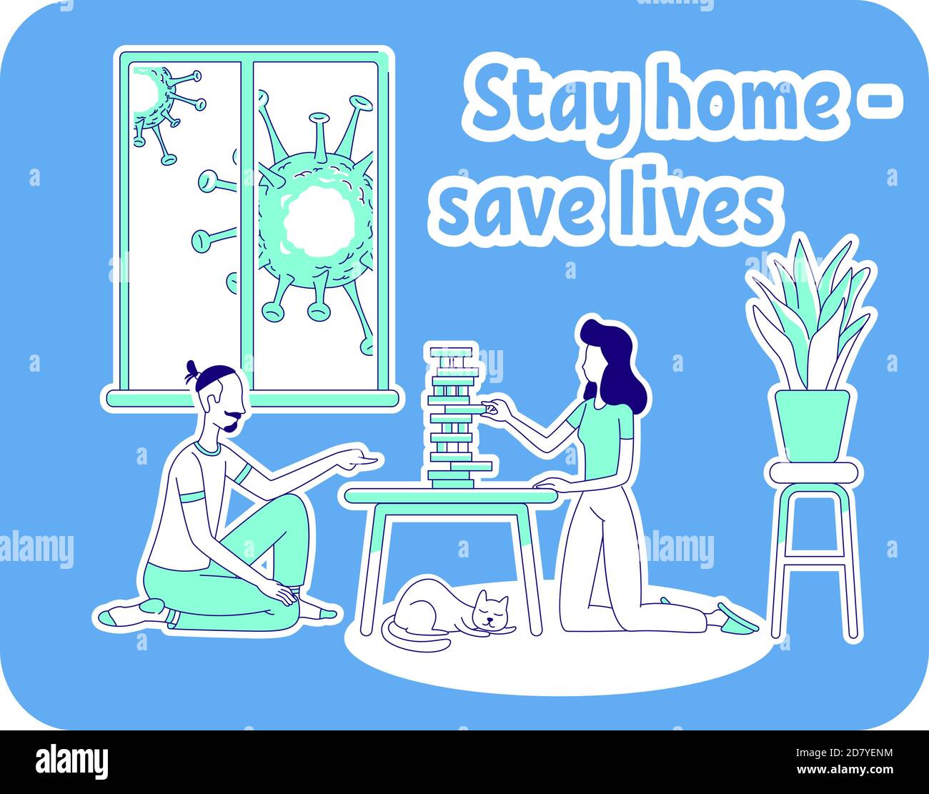 Stay home save lives thin line concept vector illustration Stock Vector
