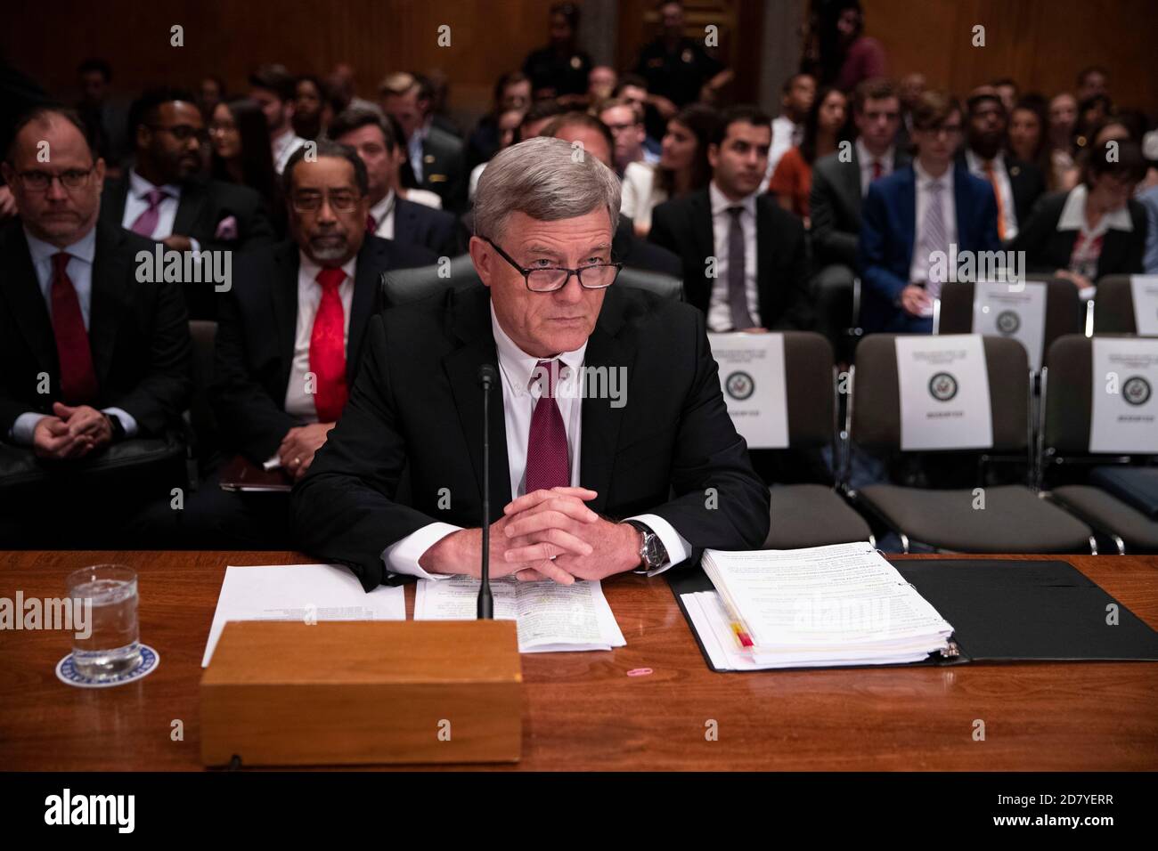 Steven Dillingham, Director, U.S. Census Bureau, prepares to testify during a hearing on the 2020 census before the Senate Homeland Security & Governmental Affairs Committee on Capitol Hill on Tuesday, July 16, 2019 in Washington, D.C. Dillingham briefed lawmakers on the upcoming 2020 census and the Census Bureaus efforts to address President Trump's efforts to add a 'citizenship' question to the 2020 survey. Credit: Alex Edelman/The Photo Access Stock Photo