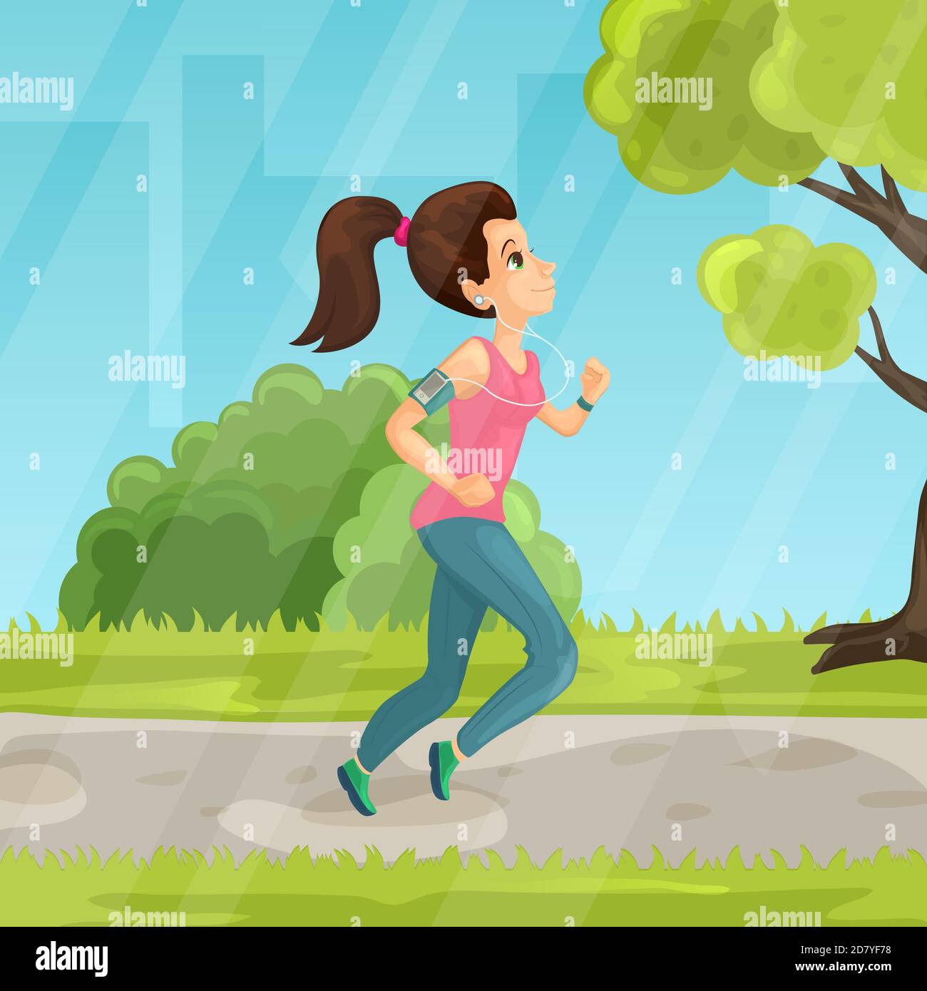 Young girl running in the park vector flat illustration Stock Vector ...