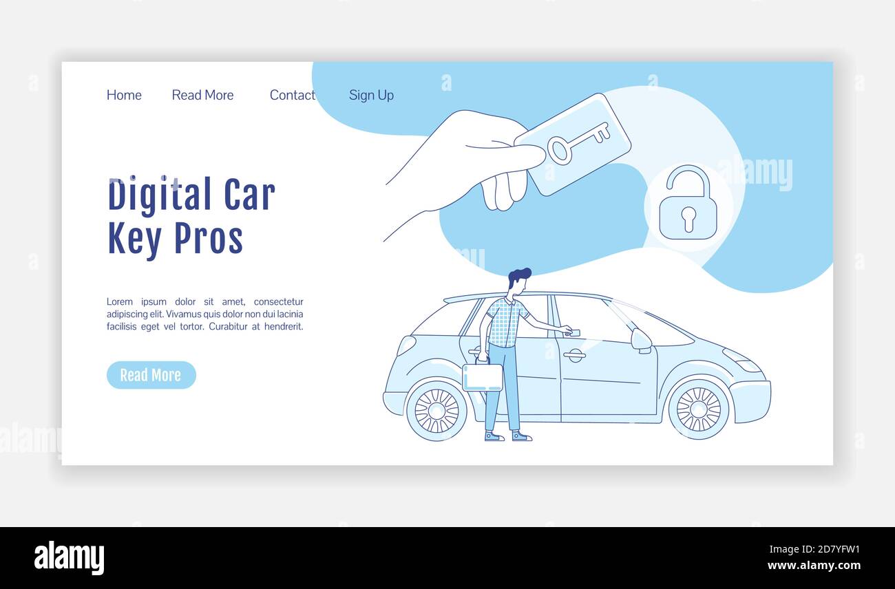 Digital car key landing page flat silhouette vector template Stock Vector