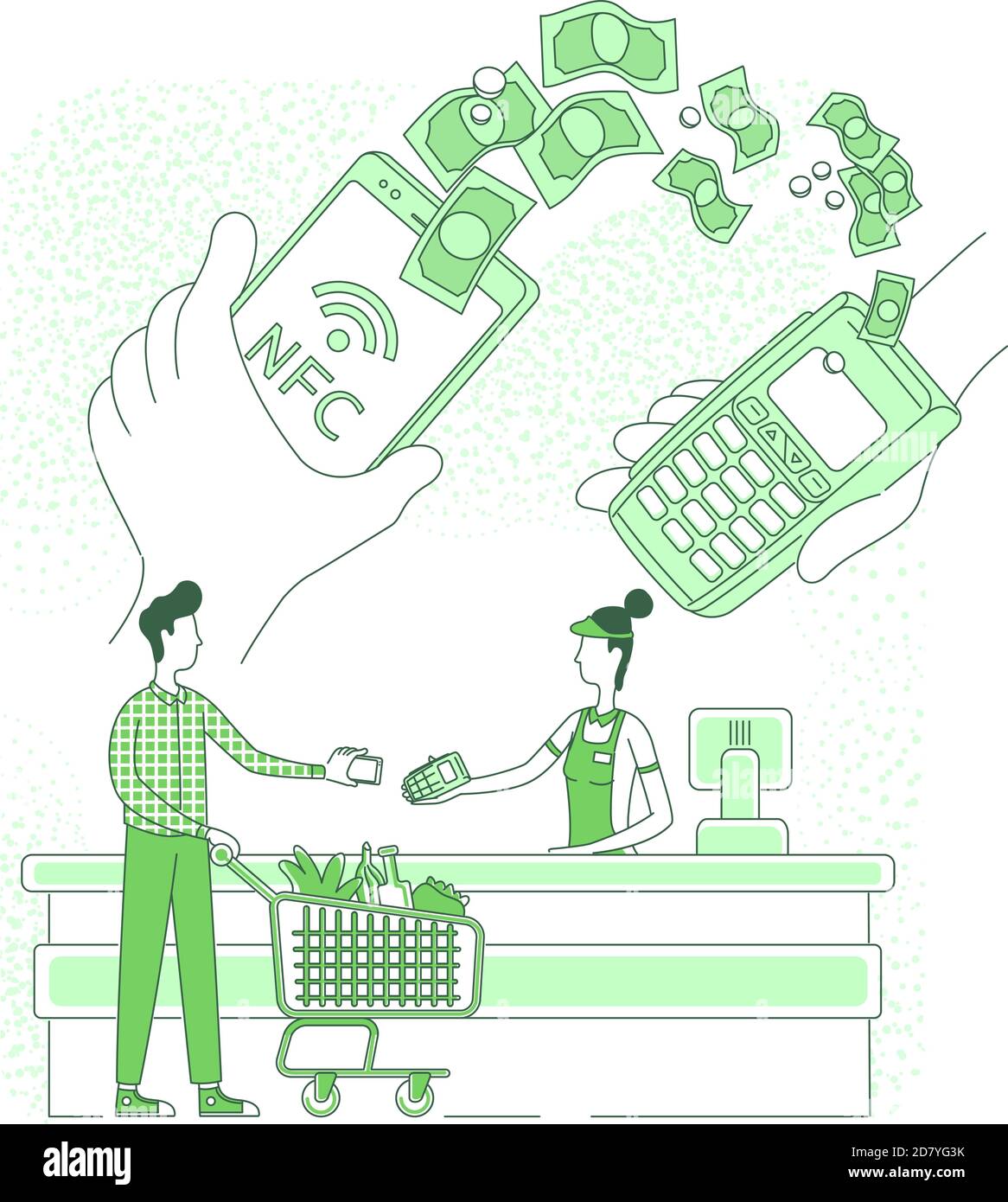 Mobile wallet, e-payment thin line concept vector illustration Stock Vector