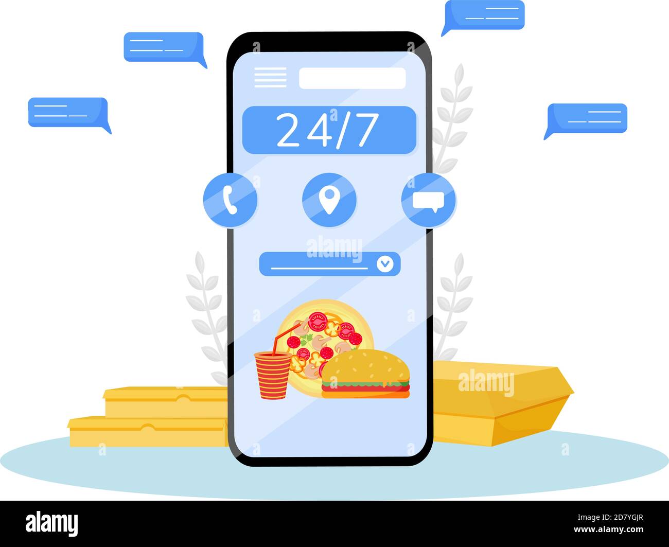 24 hours food express delivery flat concept vector illustration Stock