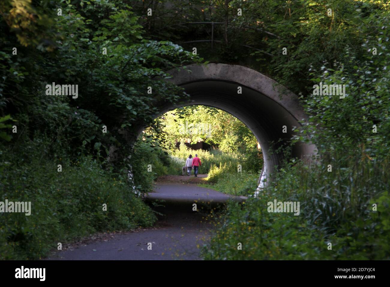Alloway, Ayrshire, Scotland, Uk, two walkers follow the old railway ...