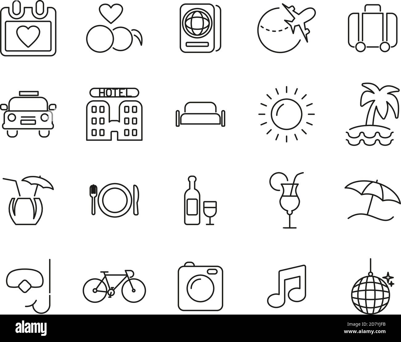 Honeymoon Trip Icons Black & White Thin Line Set Big Stock Vector Image ...
