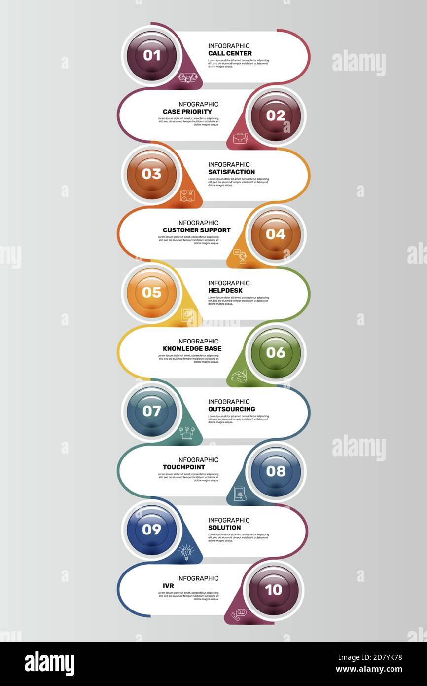 Infographic Customer Service template. Icons in different colors ...
