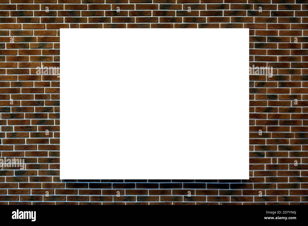 White mockup blank on brown brick wall background Stock Photo