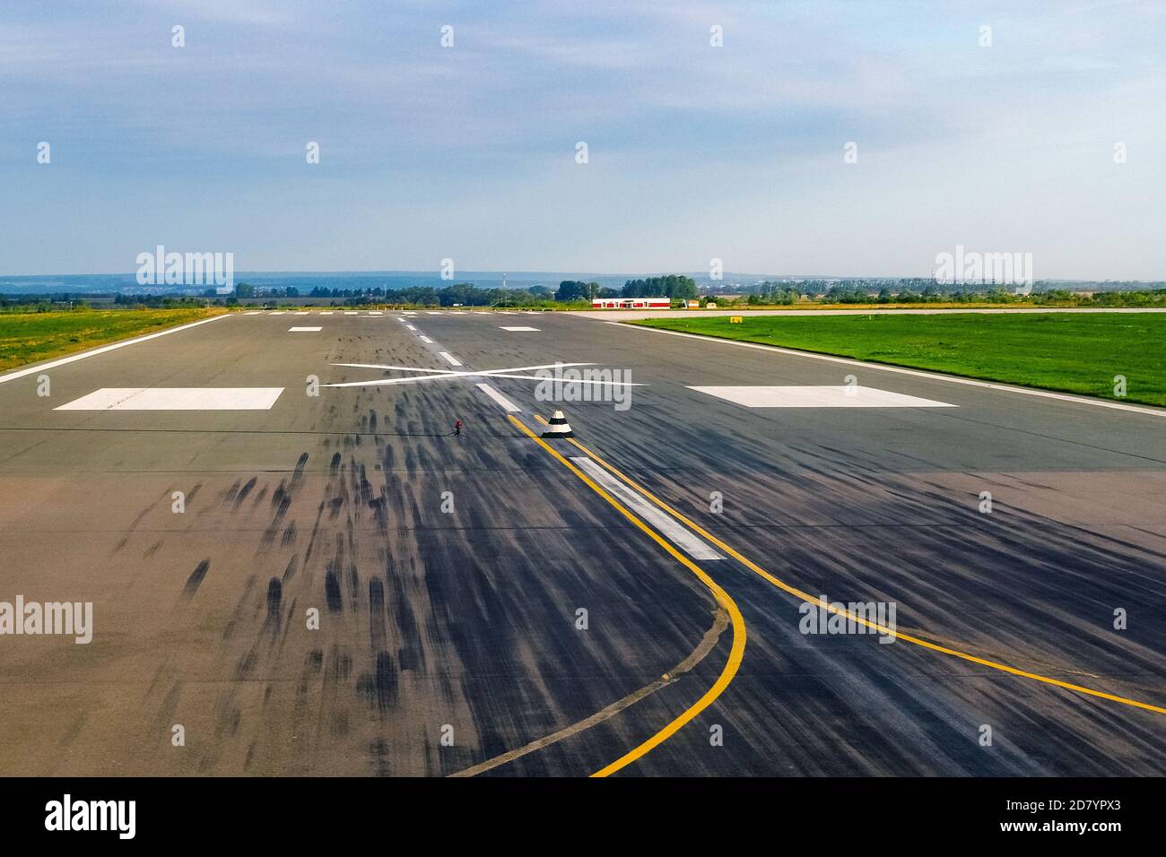 Airport runway, detail of runway with pattern of wheels Stock Photo Alamy