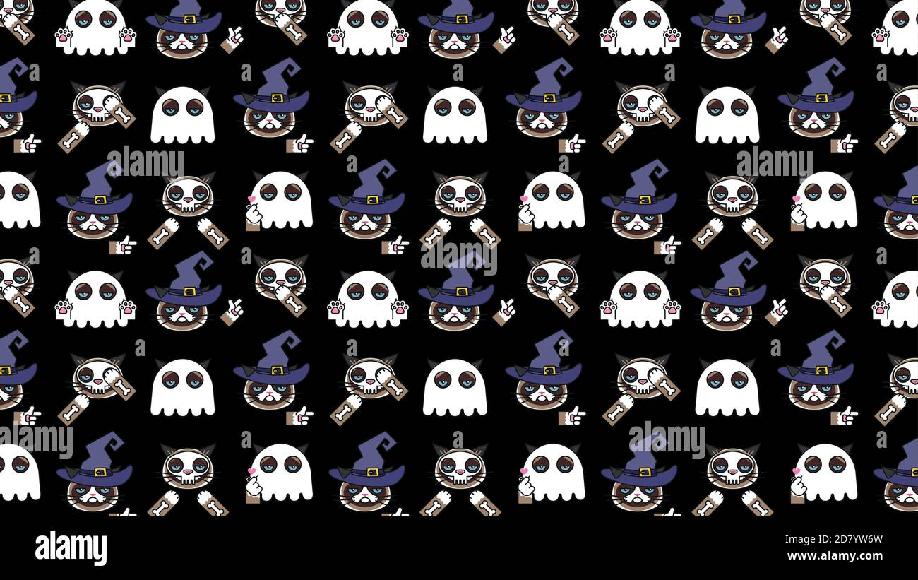 Grumpy cats in halloween costumes seamless pattern Stock Vector