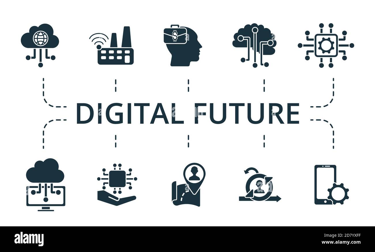 Digital Future icon set. Collection contain pack of pixel perfect