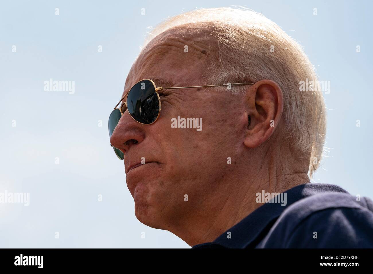 2020 Democratic Hopeful former US Vice President Joe Biden speaks at the Des Moines Register Political Soapbox at the Iowa State Fair on August 8, 2019 in Des Moines, Iowa. Credit: Alex Edelman/The Photo Access Stock Photo