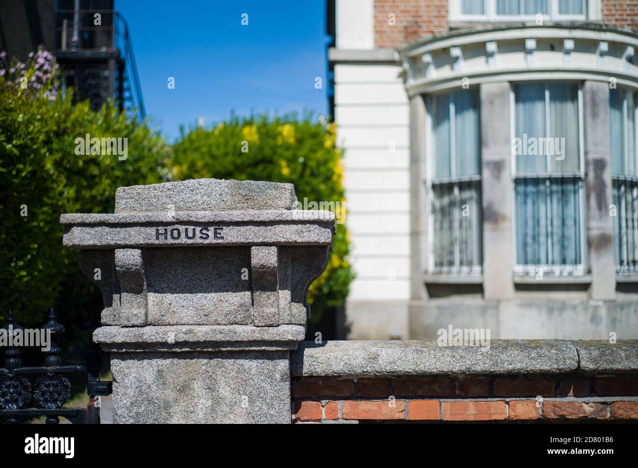 A gate pillar of a red brick house in South Dublin CIty Ireland Stock