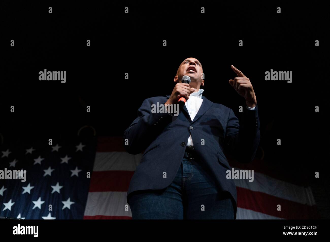 2020 Democratic Presidential hopeful Senator Cory Booker, a Democrat from New Jersey, speaks during the Wing Ding Dinner on August 9, 2019 in Clear Lake, Iowa. The dinner has become a must attend for Democratic presidential hopefuls ahead of the of Iowa Caucus. Credit: Alex Edelman/The Photo Access Stock Photo