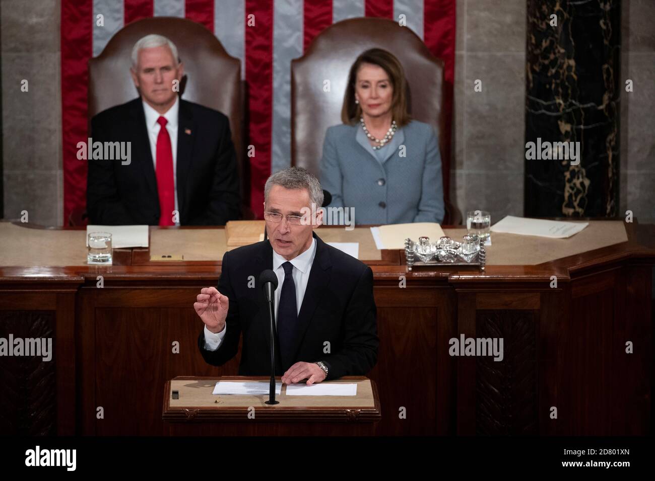 NATO Secretary General Jens Stoltenberg delivers remarks to a joint session of Congress on Capitol Hill on Wednesday April 3, 2019. Credit: Alex Edelman/The Photo Access Stock Photo