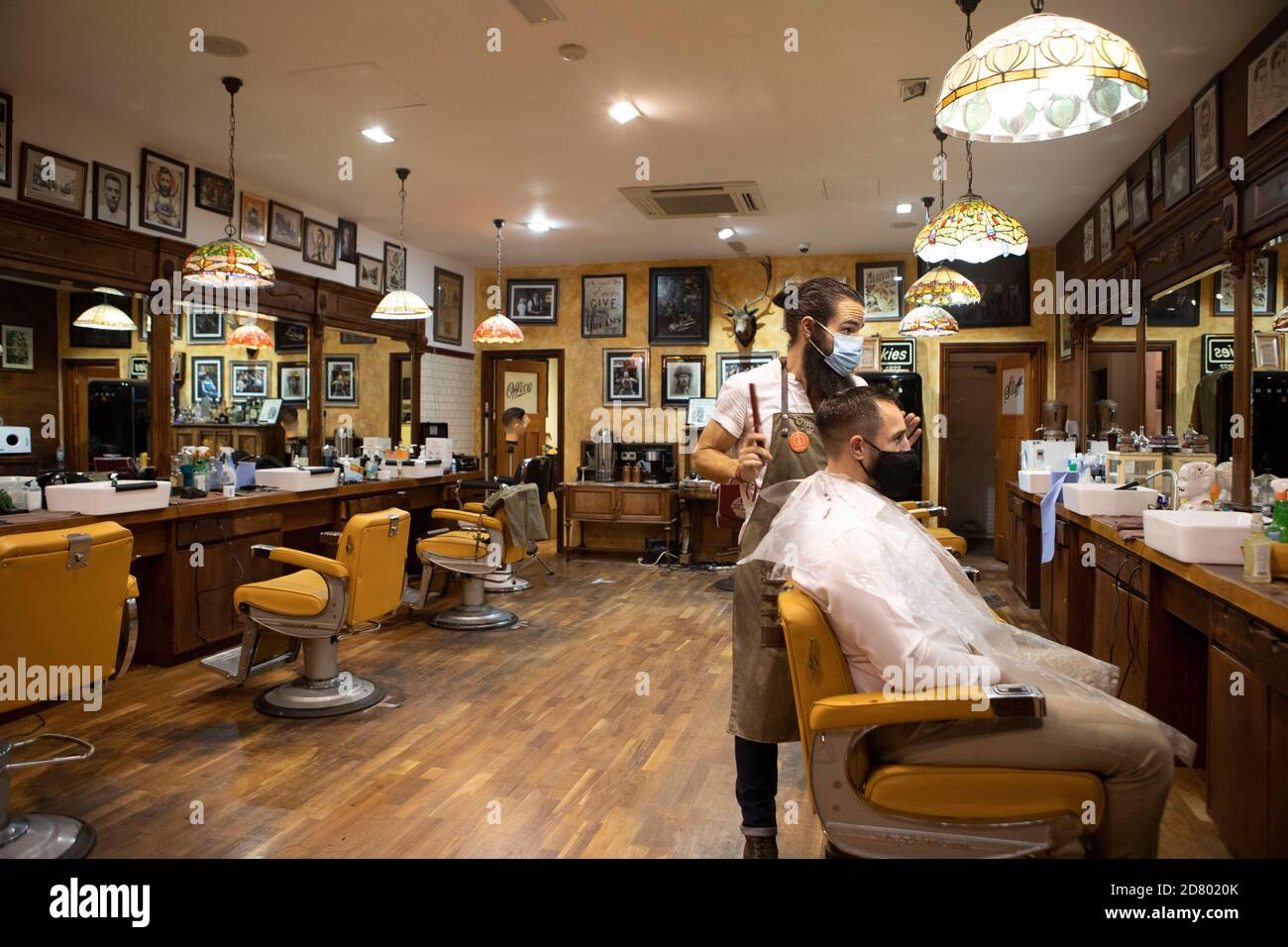 Sheffield town centre the. night it was due. to enter teir 3 restriction for covid 19.   Savills Barbers Shop. Stock Photo