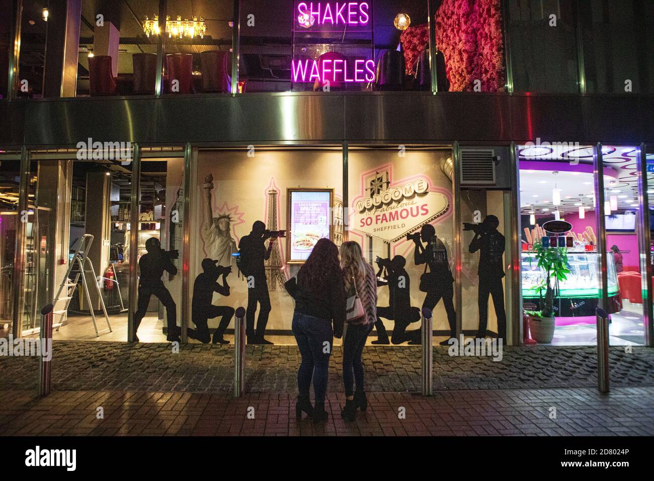 Sheffield town centre the. night it was due. to enter teir 3 restriction for covid 19. Stock Photo