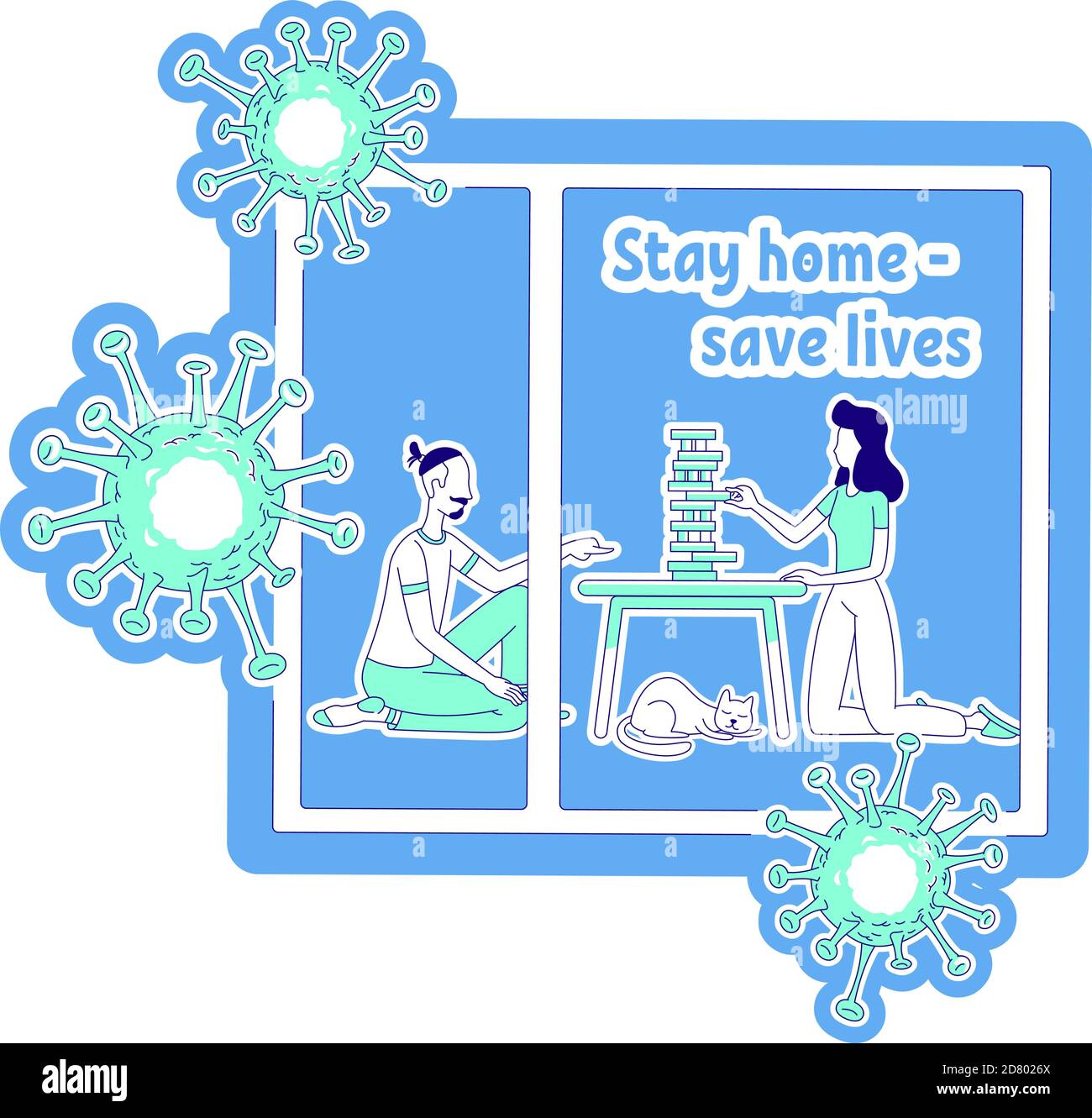 Stay home save lives thin line concept vector illustration Stock Vector
